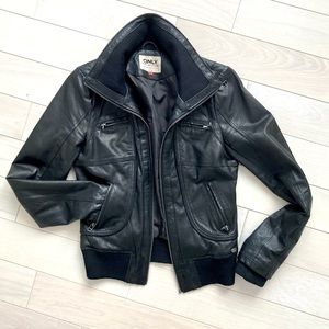 Black leather bomber jacket - XS - Women